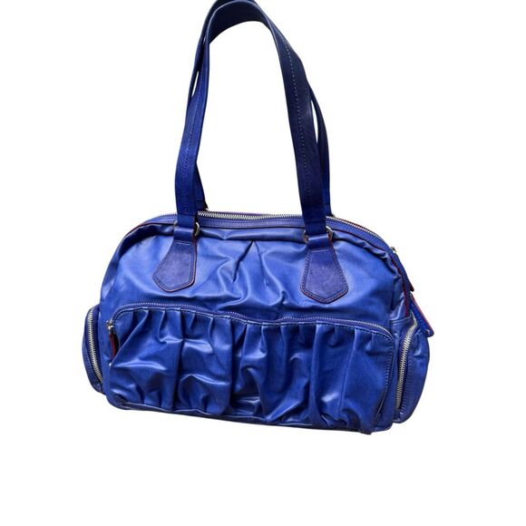 MZ Wallace Cobalt Blue Coated Leather Satchel Shoulder Bag - Picture 2 of 12